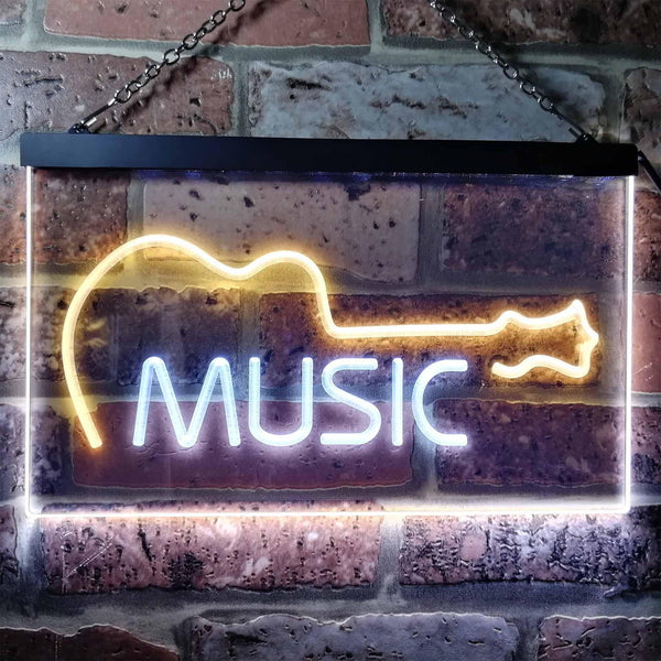 ADVPRO Guitar Music Room Band Man Cave Dual Color LED Neon Sign st6-i0528 - White & Yellow