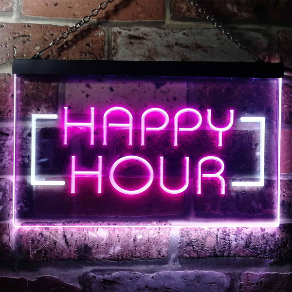 ADVPRO Happy Hour Bar Beer Ale Dual Color LED Neon Sign st6-i0530 - White & Purple