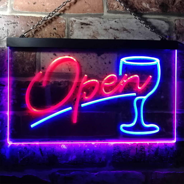 ADVPRO Open Bar Cocktails Glass Beer Wine Dual Color LED Neon Sign st6-i0536 - Blue & Red