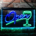 ADVPRO Open Bar Cocktails Glass Beer Wine Dual Color LED Neon Sign st6-i0536 - Green & Blue