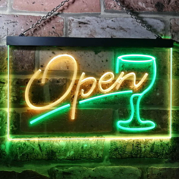 ADVPRO Open Bar Cocktails Glass Beer Wine Dual Color LED Neon Sign st6-i0536 - Green & Yellow