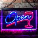 ADVPRO Open Bar Cocktails Glass Beer Wine Dual Color LED Neon Sign st6-i0536 - Red & Blue