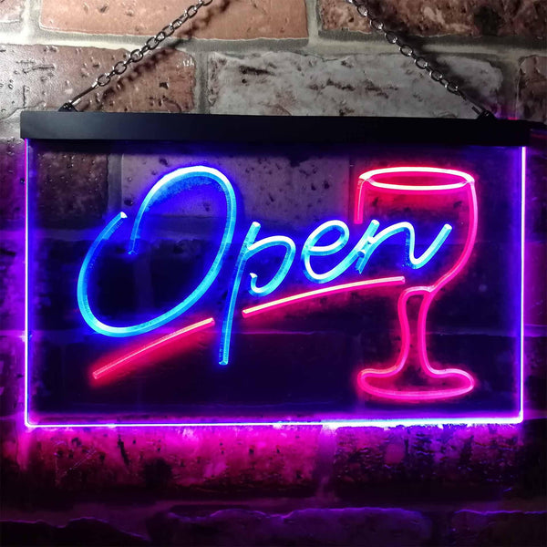 ADVPRO Open Bar Cocktails Glass Beer Wine Dual Color LED Neon Sign st6-i0536 - Red & Blue