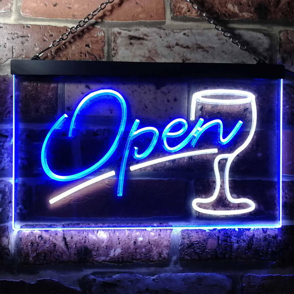 ADVPRO Open Bar Cocktails Glass Beer Wine Dual Color LED Neon Sign st6-i0536 - White & Blue