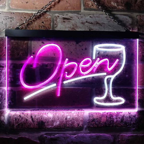 ADVPRO Open Bar Cocktails Glass Beer Wine Dual Color LED Neon Sign st6-i0536 - White & Purple