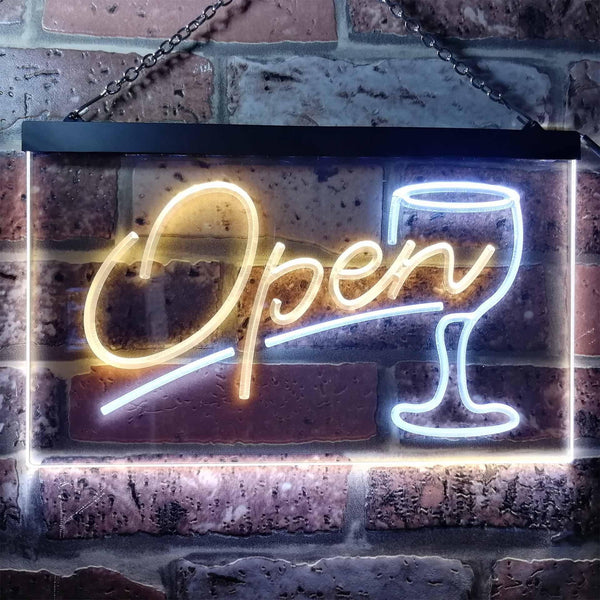 ADVPRO Open Bar Cocktails Glass Beer Wine Dual Color LED Neon Sign st6-i0536 - White & Yellow