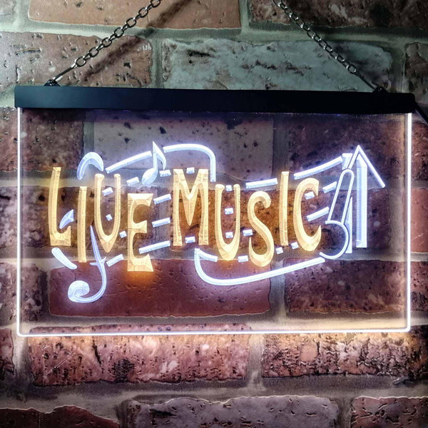 ADVPRO Live Music Bar Pub Club Illuminated Dual Color LED Neon Sign st6-i0546 - White & Yellow