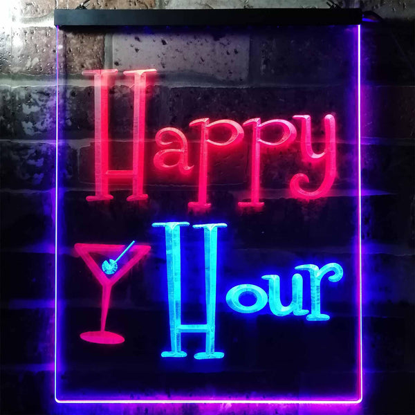 ADVPRO Happy Hour Cocktails Bar  Dual Color LED Neon Sign st6-i0558 - Blue & Red
