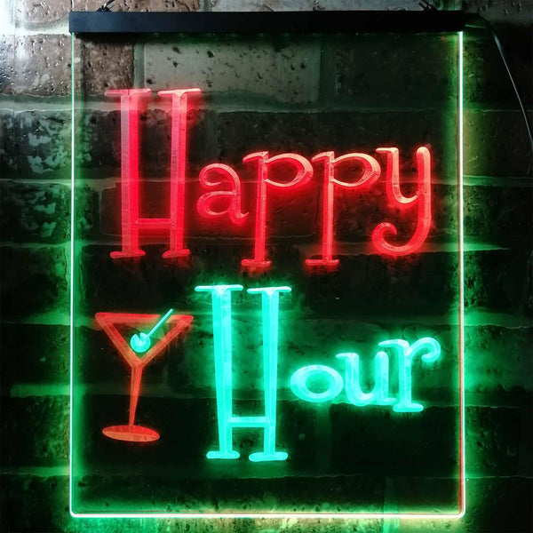 ADVPRO Happy Hour Cocktails Bar  Dual Color LED Neon Sign st6-i0558 - Green & Red