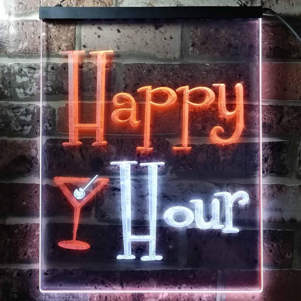 ADVPRO Happy Hour Cocktails Bar  Dual Color LED Neon Sign st6-i0558 - White & Orange