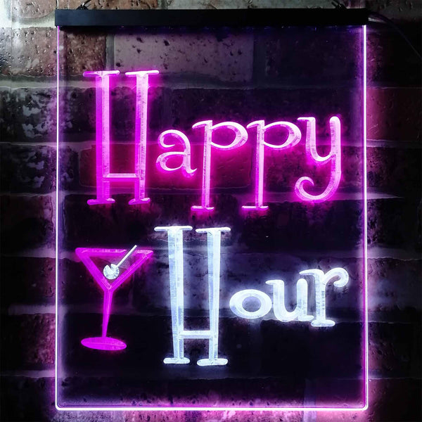 ADVPRO Happy Hour Cocktails Bar  Dual Color LED Neon Sign st6-i0558 - White & Purple