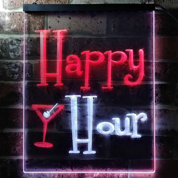 ADVPRO Happy Hour Cocktails Bar  Dual Color LED Neon Sign st6-i0558 - White & Red