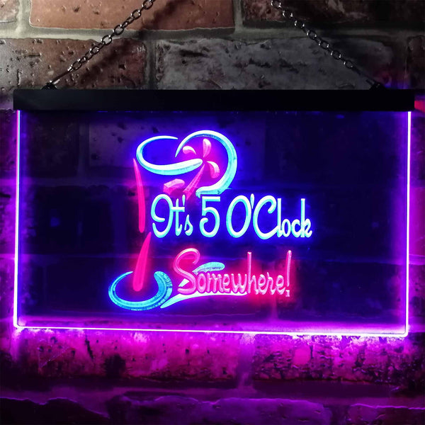 ADVPRO It's 5 O'clock Somewhere Bar Illuminated Dual Color LED Neon Sign st6-i0560 - Red & Blue