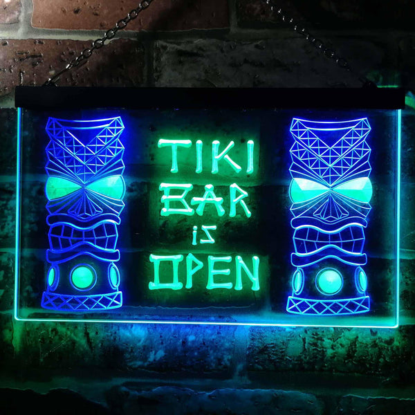 ADVPRO Tiki Bar is Open Mask Illuminated Dual Color LED Neon Sign st6-i0573 - Green & Blue