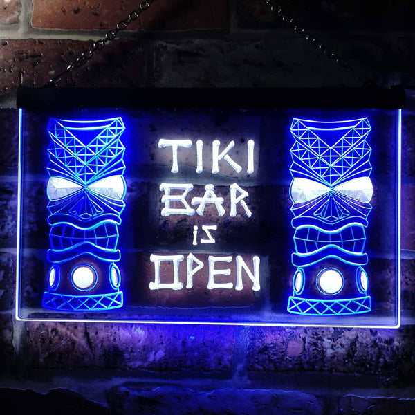 ADVPRO Tiki Bar is Open Mask Illuminated Dual Color LED Neon Sign st6-i0573 - White & Blue