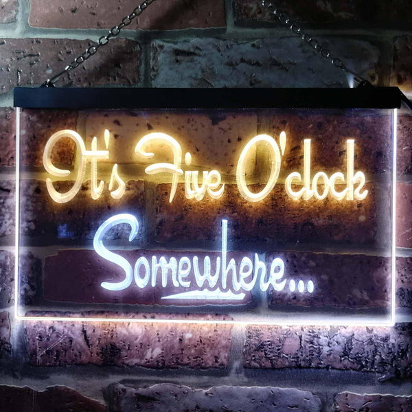 ADVPRO It's Five O'clock Somewhere Bar Illuminated Dual Color LED Neon Sign st6-i0574 - White & Yellow