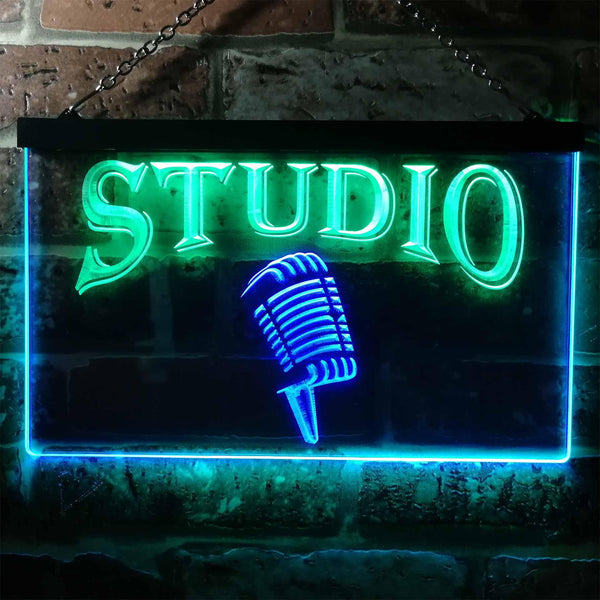 ADVPRO Studio On Air Microphone Illuminated Dual Color LED Neon Sign st6-i0587 - Green & Blue