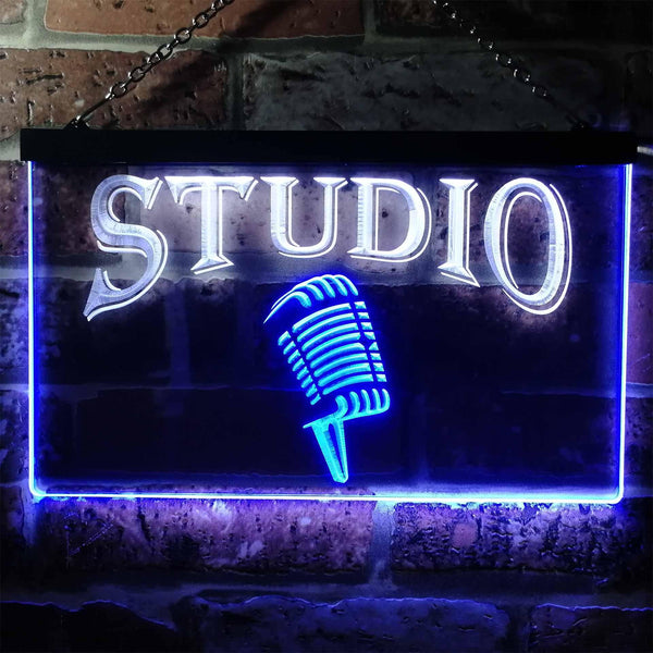 ADVPRO Studio On Air Microphone Illuminated Dual Color LED Neon Sign st6-i0587 - White & Blue