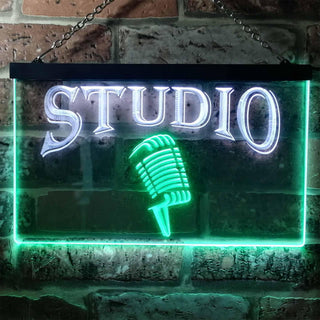 ADVPRO Studio On Air Microphone Illuminated Dual Color LED Neon Sign st6-i0587 - White & Green