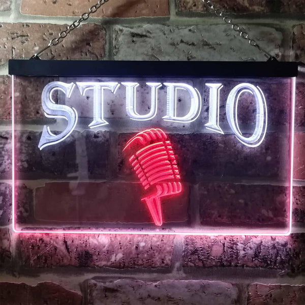 ADVPRO Studio On Air Microphone Illuminated Dual Color LED Neon Sign st6-i0587 - White & Red