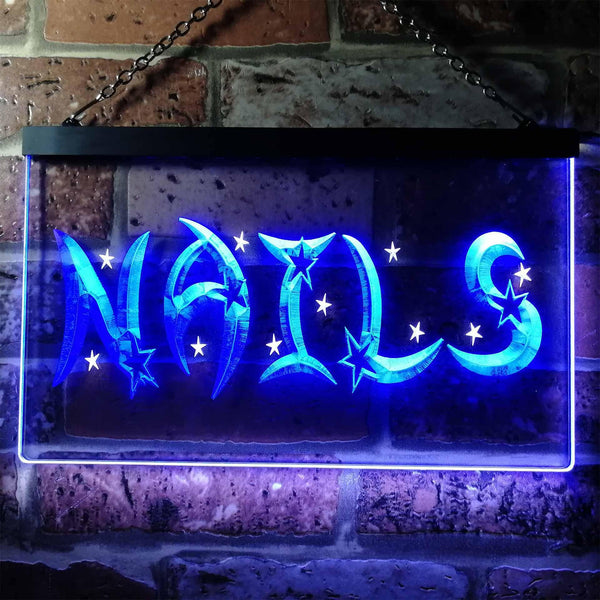 ADVPRO Nails Stars Beauty Salon Illuminated Dual Color LED Neon Sign st6-i0596 - White & Blue