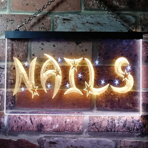 ADVPRO Nails Stars Beauty Salon Illuminated Dual Color LED Neon Sign st6-i0596 - White & Yellow