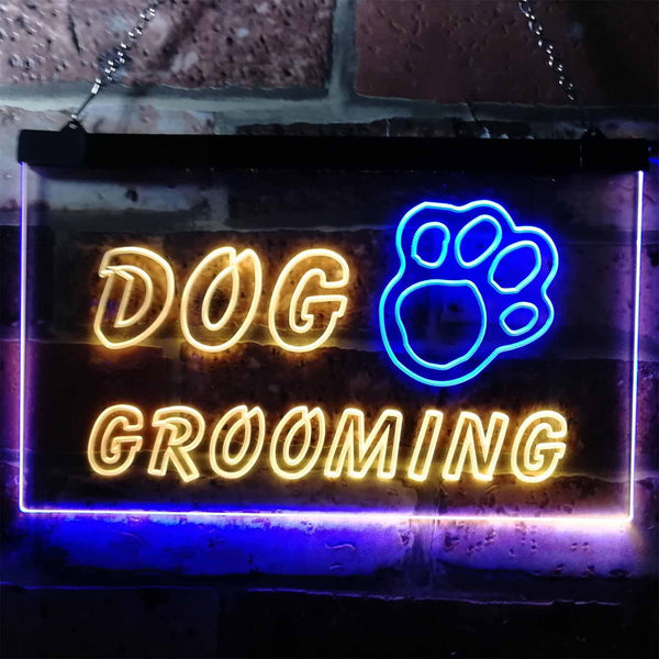 ADVPRO Dog Grooming Paw Print Shop Dual Color LED Neon Sign st6-i0597 - Blue & Yellow