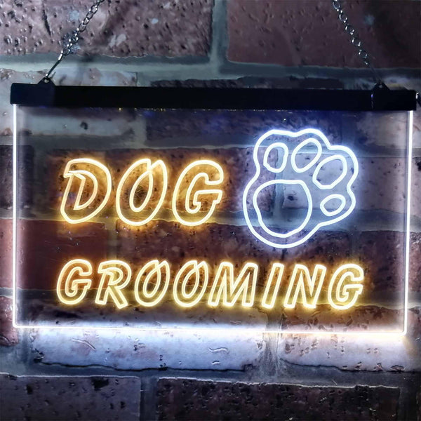 ADVPRO Dog Grooming Paw Print Shop Dual Color LED Neon Sign st6-i0597 - White & Yellow