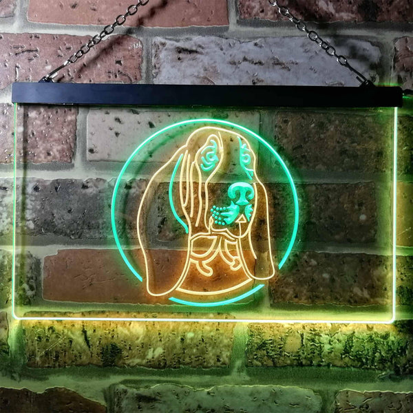 ADVPRO Basset Hound Dog Bedroom Dual Color LED Neon Sign st6-i0653 - Green & Yellow