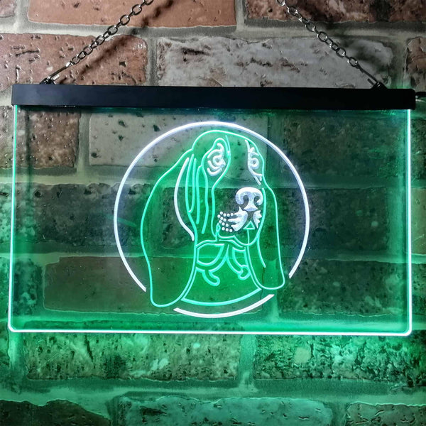 ADVPRO Basset Hound Dog Bedroom Dual Color LED Neon Sign st6-i0653 - White & Green