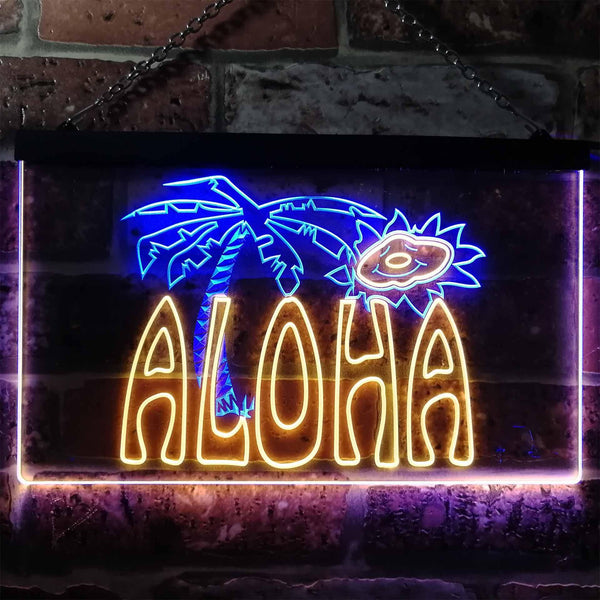 ADVPRO Aloha Palm Tree Bedroom Dual Color LED Neon Sign st6-i0699 - Blue & Yellow