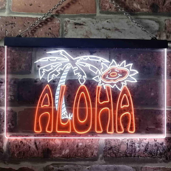 ADVPRO Aloha Palm Tree Bedroom Dual Color LED Neon Sign st6-i0699 - White & Orange