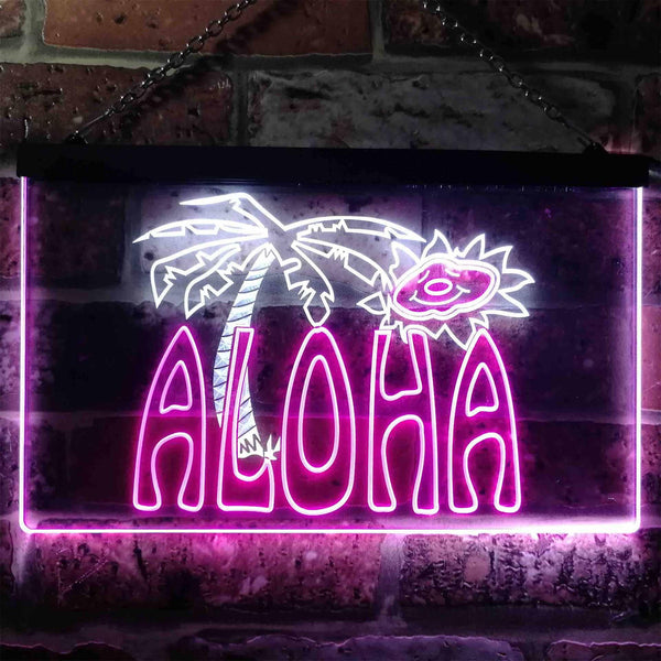ADVPRO Aloha Palm Tree Bedroom Dual Color LED Neon Sign st6-i0699 - White & Purple