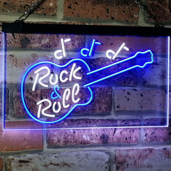 ADVPRO Guitar Rock & Roll Music Band Room Note Dual Color LED Neon Sign st6-i0763 - White & Blue