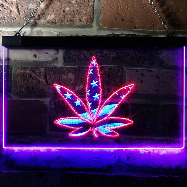 ADVPRO Marijuana Hemp Leaf High Life US Flag Dual Color LED Neon Sign st6-i0768 - Blue & Red