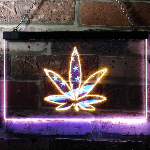 ADVPRO Marijuana Hemp Leaf High Life US Flag Dual Color LED Neon Sign st6-i0768 - Blue & Yellow