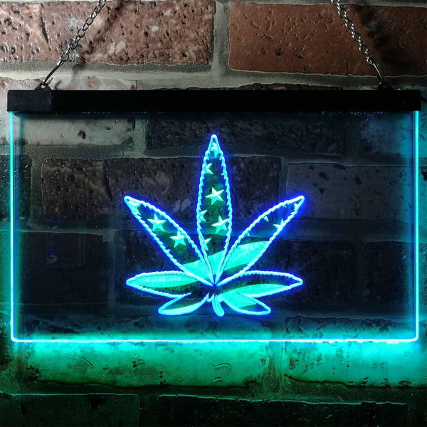 ADVPRO Marijuana Hemp Leaf High Life US Flag Dual Color LED Neon Sign st6-i0768 - Green & Blue