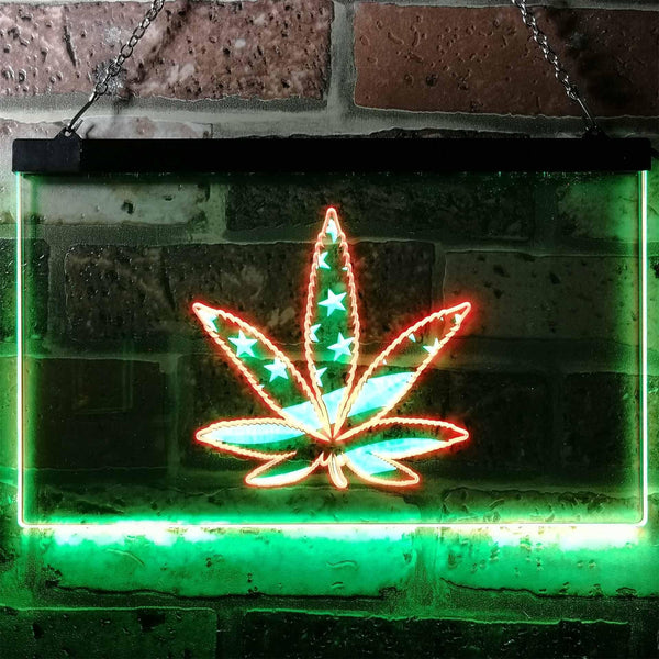 ADVPRO Marijuana Hemp Leaf High Life US Flag Dual Color LED Neon Sign st6-i0768 - Green & Red