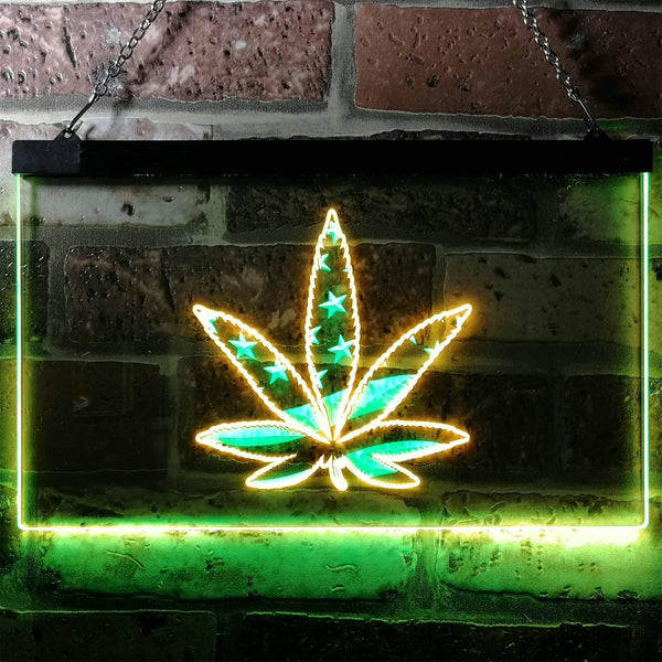 ADVPRO Marijuana Hemp Leaf High Life US Flag Dual Color LED Neon Sign st6-i0768 - Green & Yellow
