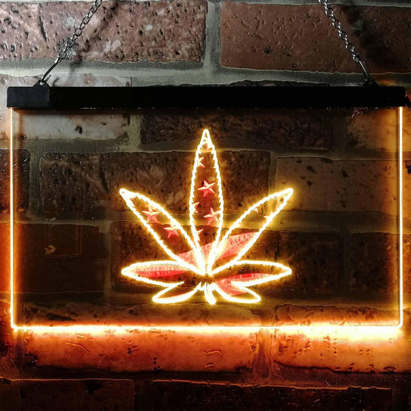 ADVPRO Marijuana Hemp Leaf High Life US Flag Dual Color LED Neon Sign st6-i0768 - Red & Yellow