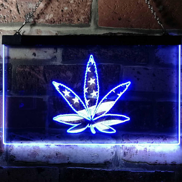 ADVPRO Marijuana Hemp Leaf High Life US Flag Dual Color LED Neon Sign st6-i0768 - White & Blue
