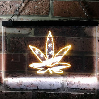 ADVPRO Marijuana Hemp Leaf High Life US Flag Dual Color LED Neon Sign st6-i0768 - White & Yellow