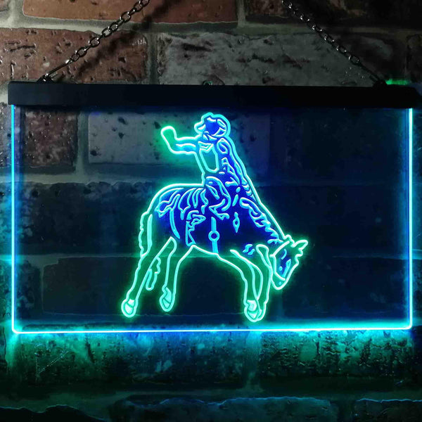 ADVPRO Western Cowboy Bull Rider Bar Illuminated Dual Color LED Neon Sign st6-i0781 - Green & Blue