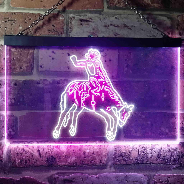 ADVPRO Western Cowboy Bull Rider Bar Illuminated Dual Color LED Neon Sign st6-i0781 - White & Purple