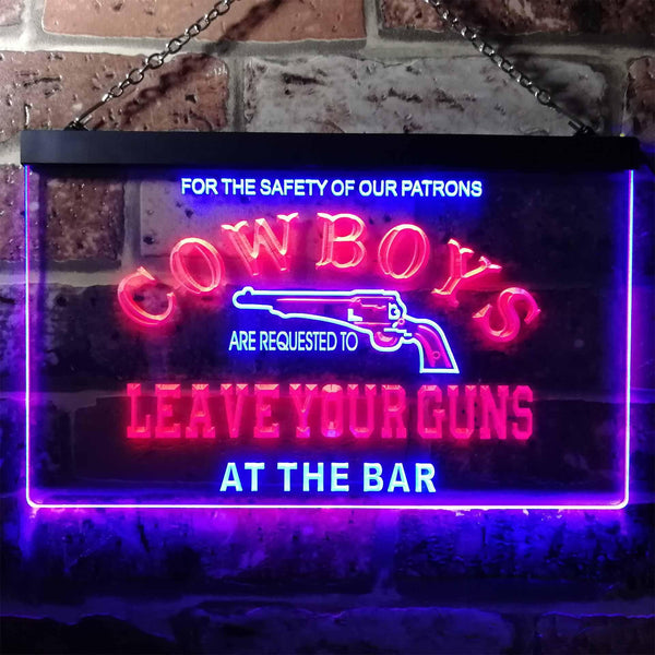 ADVPRO Cowboys Leave Guns Bar Beer Illuminated Dual Color LED Neon Sign st6-i0783 - Blue & Red