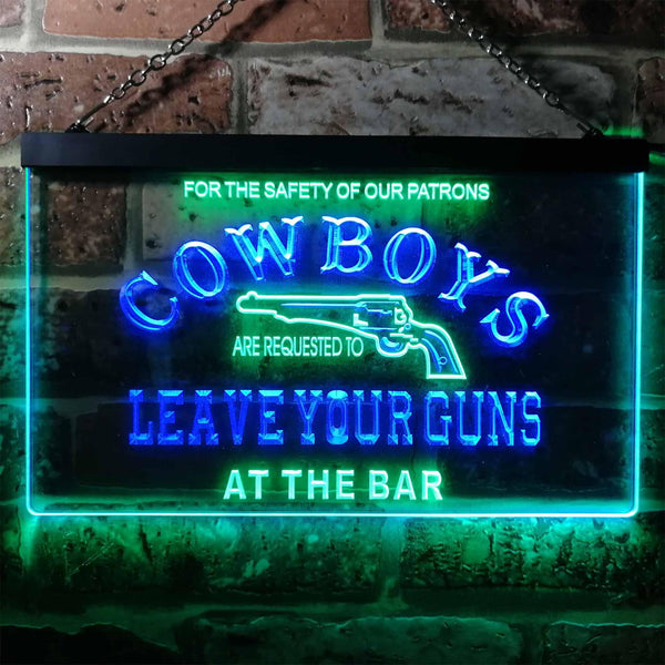 ADVPRO Cowboys Leave Guns Bar Beer Illuminated Dual Color LED Neon Sign st6-i0783 - Green & Blue