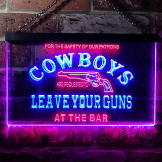 ADVPRO Cowboys Leave Guns Bar Beer Illuminated Dual Color LED Neon Sign st6-i0783 - Red & Blue