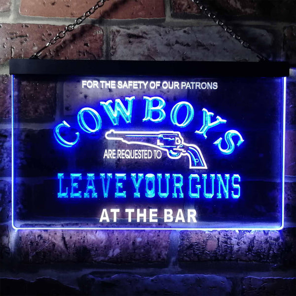 ADVPRO Cowboys Leave Guns Bar Beer Illuminated Dual Color LED Neon Sign st6-i0783 - White & Blue