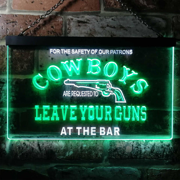 ADVPRO Cowboys Leave Guns Bar Beer Illuminated Dual Color LED Neon Sign st6-i0783 - White & Green