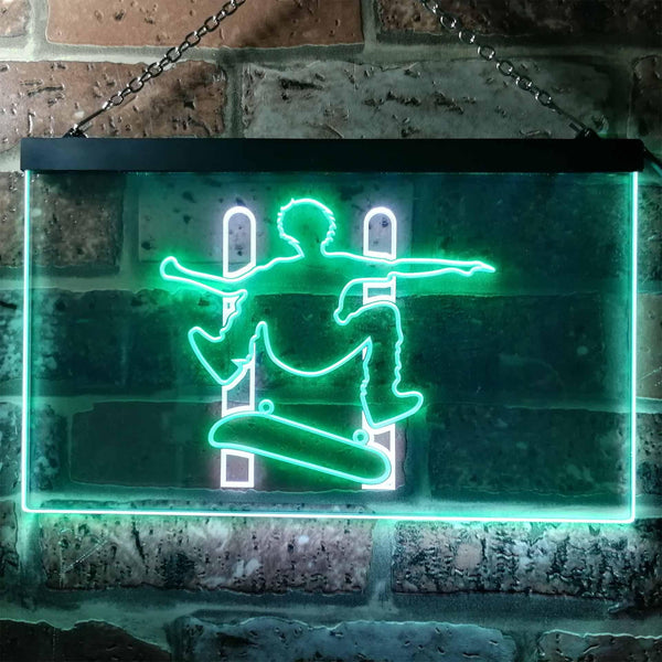 ADVPRO Skateboard Jump Game Room Illuminated Dual Color LED Neon Sign st6-i0794 - White & Green